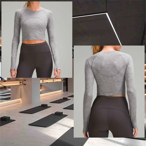 Lululemon Swiftly Tech Cropped Long-Sleeve Shirt 2.0 Slate / White size 12 NWT - Picture 1 of 6